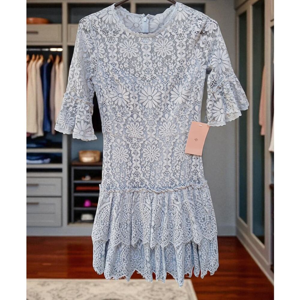 NWT BHLDN ML Monique Lhuillier Blue Michaela Lace Mini Dress 4 MSRP $425 - Picture 3 of 14